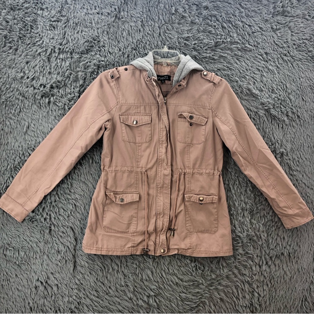 Rue21 Jacket Womens Large Drawstring Waist Hood Utility